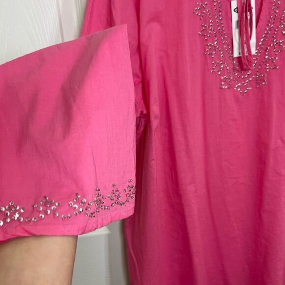 Old Navy Pink Long Sleeve Cotton Mini Sequins Scoop Tie Neck Tunic Top NWT 1X - Picture 11 of 13